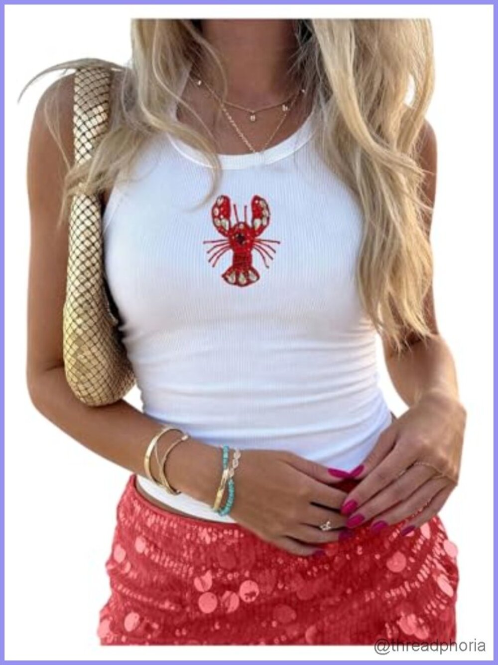 Ribbed Knit Beaded Tank Top Sleeveless Crew Neck Y2K Fitted Summer